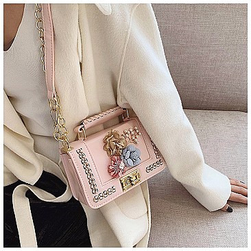 3D Flower-Pearl Design Chain Accent Satchel