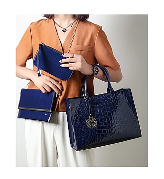 3 in 1 Patent Crocodile Glossy Satchel Set