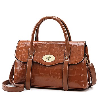 Crocodile Twist Lock Medium Size Satchel