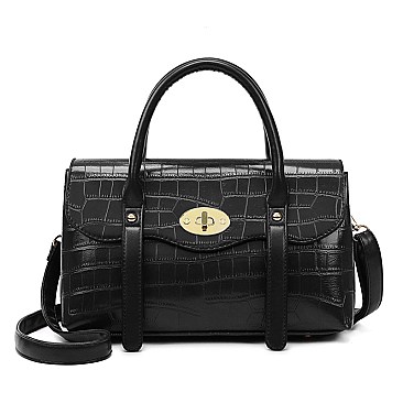 Crocodile Twist Lock Medium Size Satchel