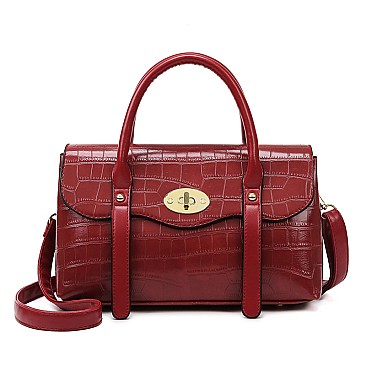 Crocodile Twist Lock Medium Size Satchel