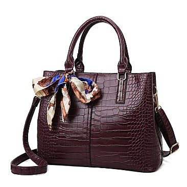 Croc Muti Compartment Scarfed Satchel Bag