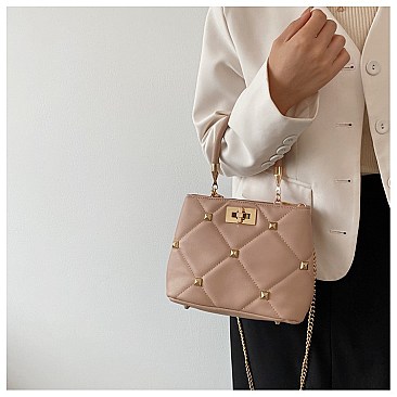 Gold Studded Twist Lock Satchel -Tote