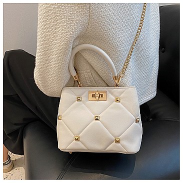 Gold Studded Twist Lock Satchel -Tote