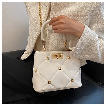 Gold Studded Twist Lock Satchel -Tote