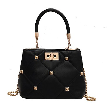 Gold Studded Twist Lock Satchel -Tote