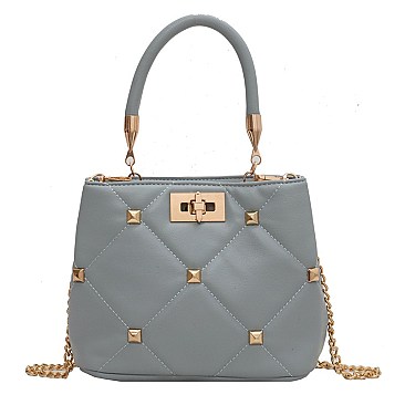 Gold Studded Twist Lock Satchel -Tote