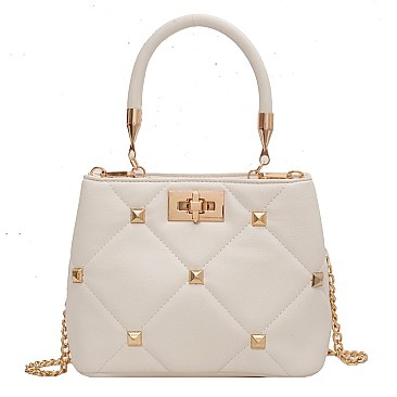 Gold Studded Twist Lock Satchel -Tote