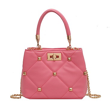 Gold Studded Twist Lock Satchel -Tote