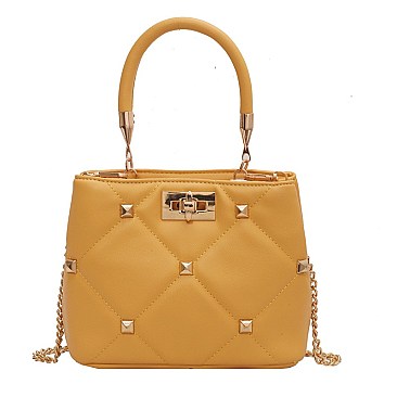 Gold Studded Twist Lock Satchel -Tote