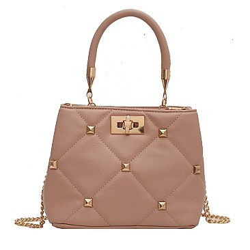 Gold Studded Twist Lock Satchel -Tote