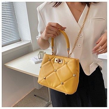 Gold Studded Twist Lock Satchel -Tote