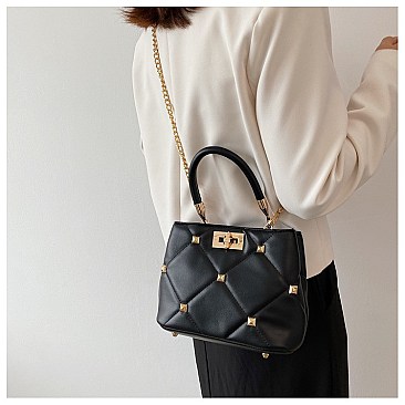 Gold Studded Twist Lock Satchel -Tote