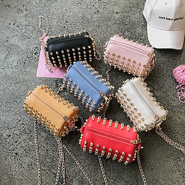 Mini Studded Spiked Bucket Cross-body Bag