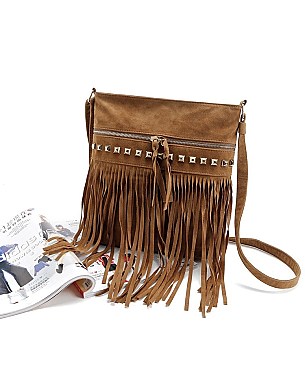 Studded Fringed Cross Body Bag