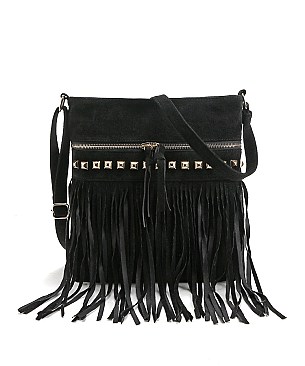 Studded Fringed Cross Body Bag