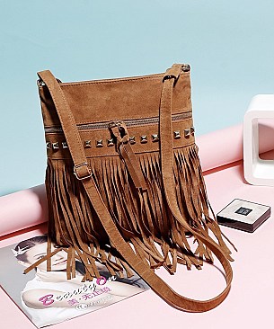 Studded Fringed Cross Body Bag