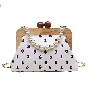 Wooden Frame Pearl Handle Crossbody