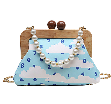 Wooden Frame Pearl Handle Crossbody