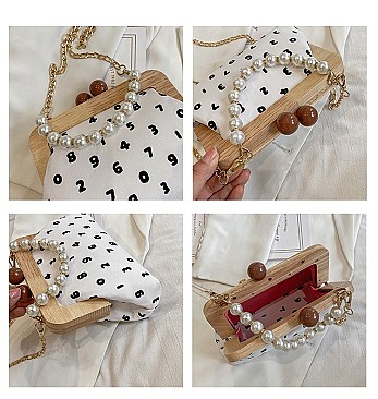 Wooden Frame Pearl Handle Crossbody