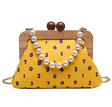 Wooden Frame Pearl Handle Crossbody