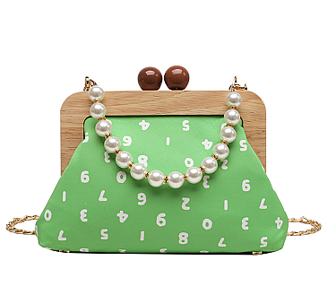 Wooden Frame Pearl Handle Crossbody