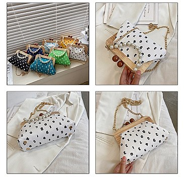 Wooden Frame Pearl Handle Crossbody