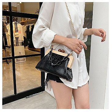 Wooden Frame Crocodile HandHold -Crossbody