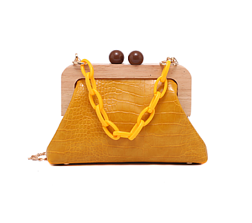 Wooden Frame Crocodile HandHold -Crossbody