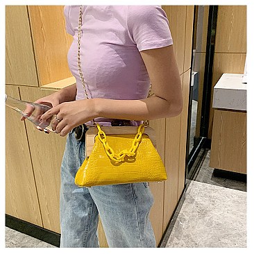 Wooden Frame Crocodile HandHold -Crossbody