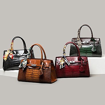 Crocodile Padlock Scarfed Handle Satchel