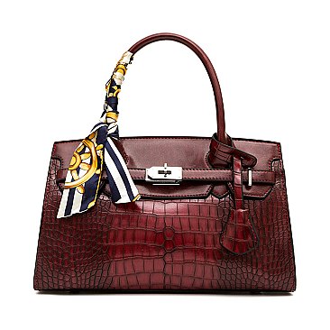 Crocodile Padlock Scarfed Handle Satchel