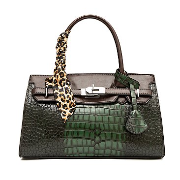 Crocodile Padlock Scarfed Handle Satchel