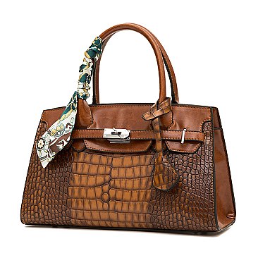 Crocodile Padlock Scarfed Handle Satchel