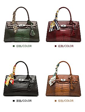 Crocodile Padlock Scarfed Handle Satchel