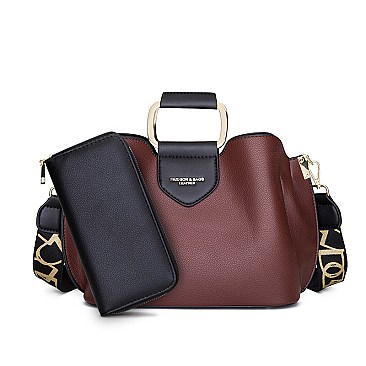 2 in 1 METAL HANDLE SATCHEL BAG & WALLET