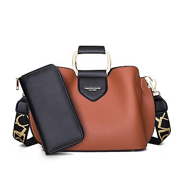 2 in 1 METAL HANDLE SATCHEL BAG & WALLET