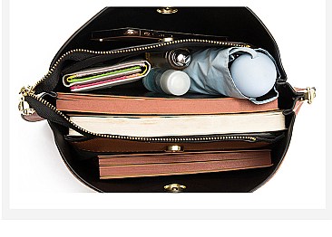 2 in 1 METAL HANDLE SATCHEL BAG & WALLET