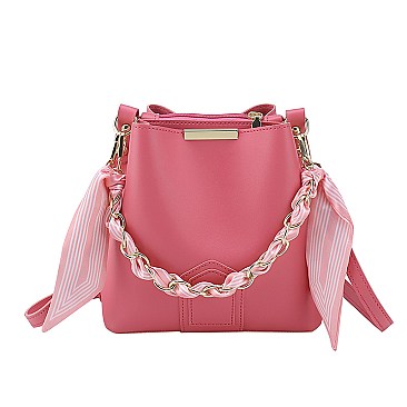 Scarfed / Chain Accented Bucket Shoulder Bag