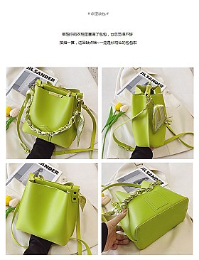 Scarfed / Chain Accented Bucket Shoulder Bag
