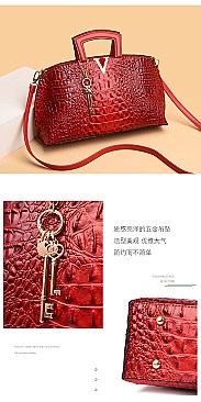 V & Key Accent Crocodile Top Handle Quality Satchel