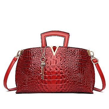 V & Key Accent Crocodile Top Handle Quality Satchel