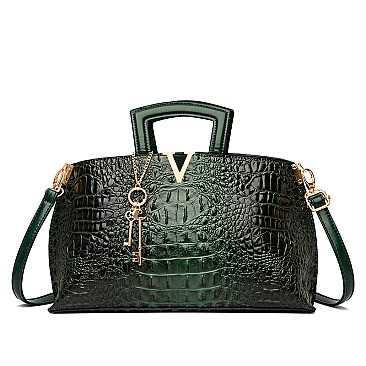 V & Key Accent Crocodile Top Handle Quality Satchel