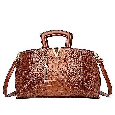 V & Key Accent Crocodile Top Handle Quality Satchel