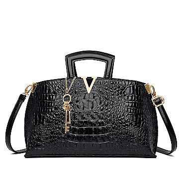 V & Key Accent Crocodile Top Handle Quality Satchel