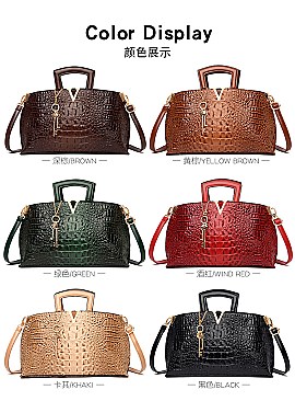 V & Key Accent Crocodile Top Handle Quality Satchel