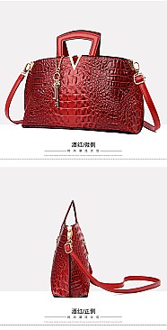 V & Key Accent Crocodile Top Handle Quality Satchel