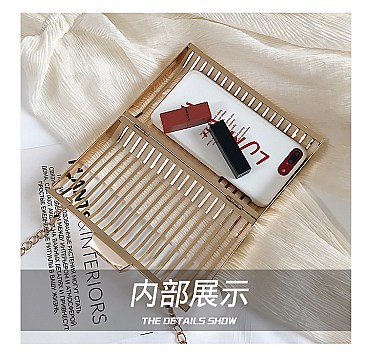 Vertically-lined All Metal Frame Clutch Bag