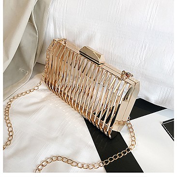 Vertically-lined All Metal Frame Clutch Bag