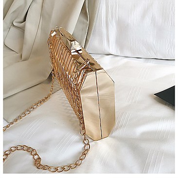 Vertically-lined All Metal Frame Clutch Bag